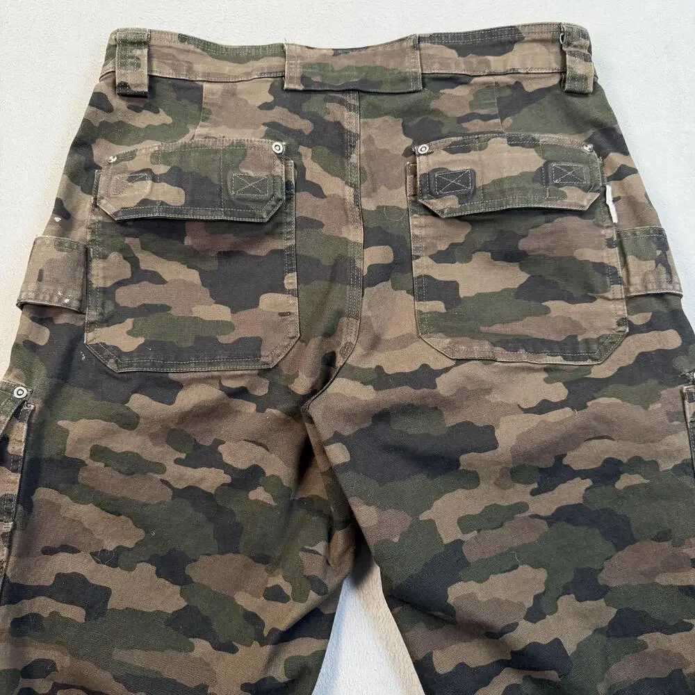Duluth Trading Co Pants Mens 34x32 Green Camo Flex Fire Hose Cargo Workwear
